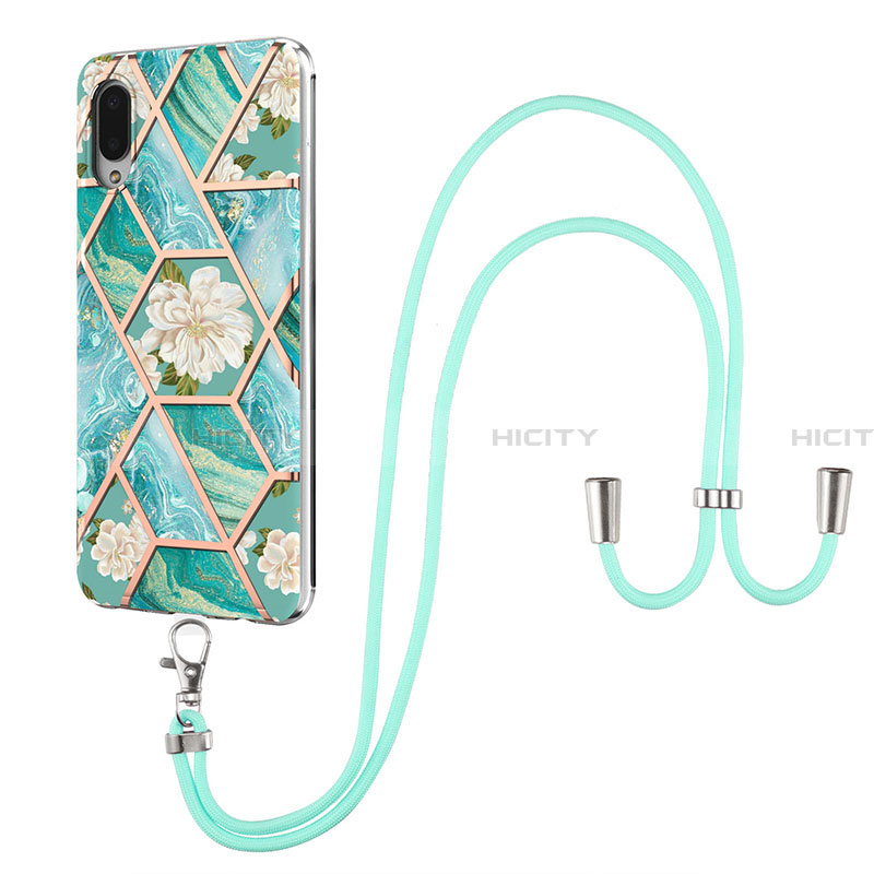 Funda Silicona Gel Goma Patron de Moda Carcasa con Acollador Cordon Lanyard Y02B para Samsung Galaxy A02