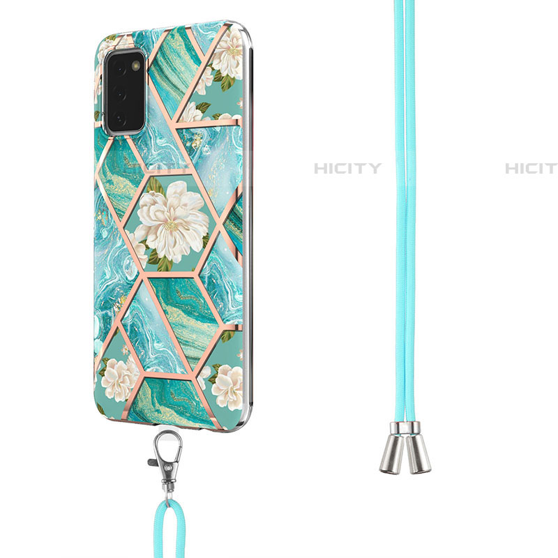 Funda Silicona Gel Goma Patron de Moda Carcasa con Acollador Cordon Lanyard Y02B para Samsung Galaxy A03s