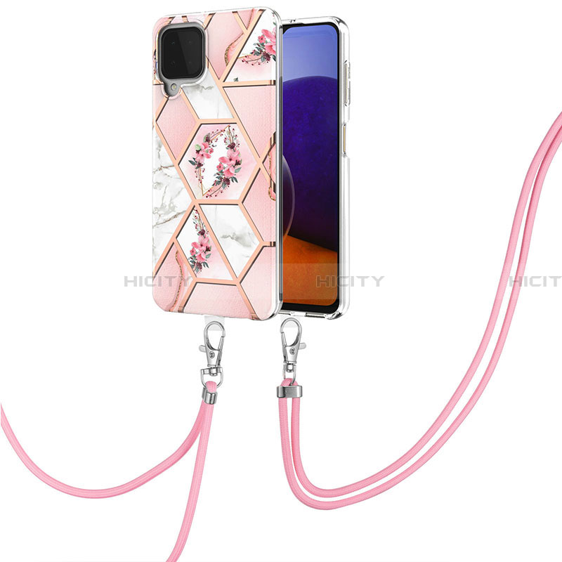 Funda Silicona Gel Goma Patron de Moda Carcasa con Acollador Cordon Lanyard Y02B para Samsung Galaxy A22 4G