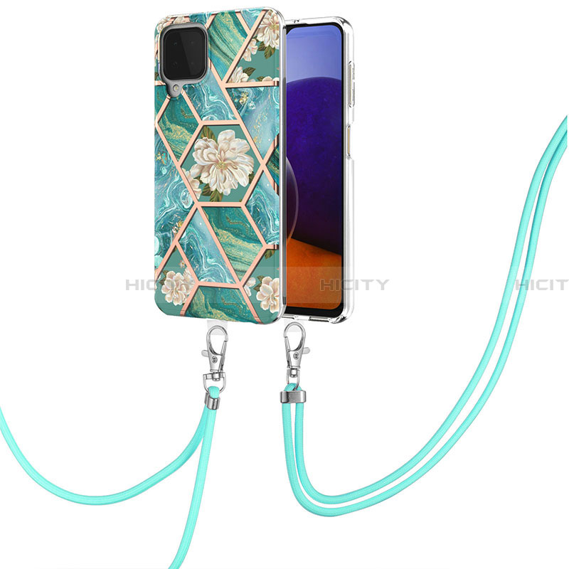 Funda Silicona Gel Goma Patron de Moda Carcasa con Acollador Cordon Lanyard Y02B para Samsung Galaxy A22 4G