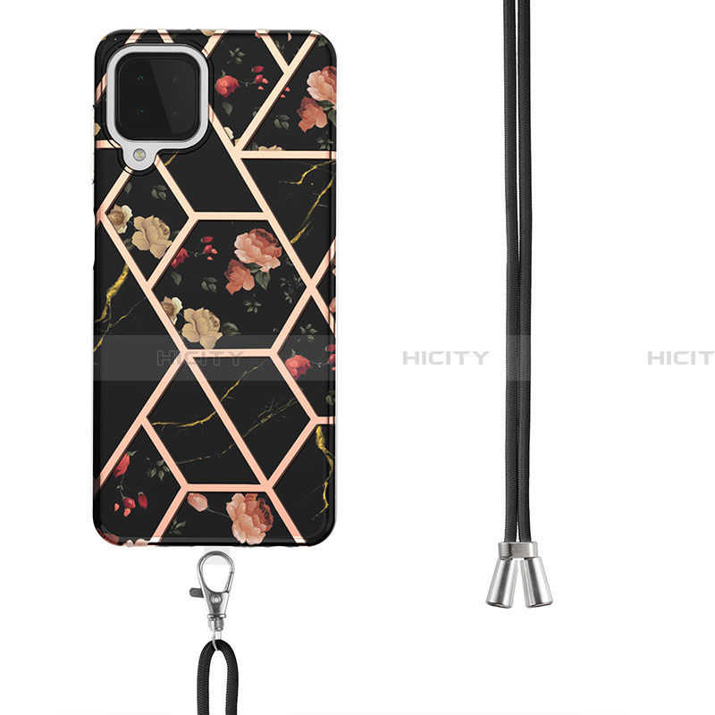 Funda Silicona Gel Goma Patron de Moda Carcasa con Acollador Cordon Lanyard Y02B para Samsung Galaxy A22 4G