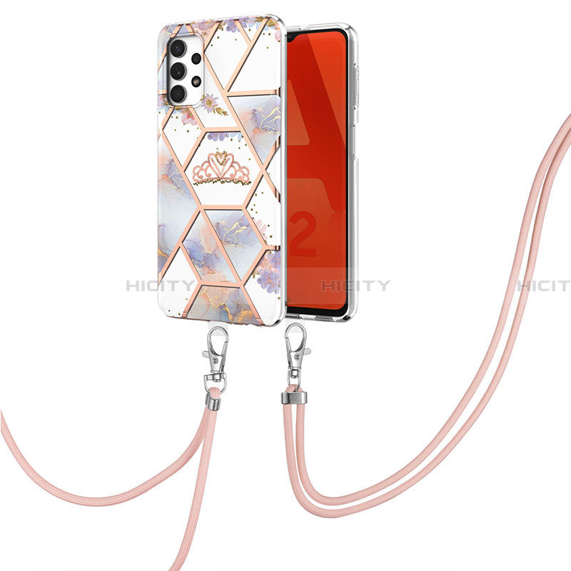 Funda Silicona Gel Goma Patron de Moda Carcasa con Acollador Cordon Lanyard Y02B para Samsung Galaxy A32 4G