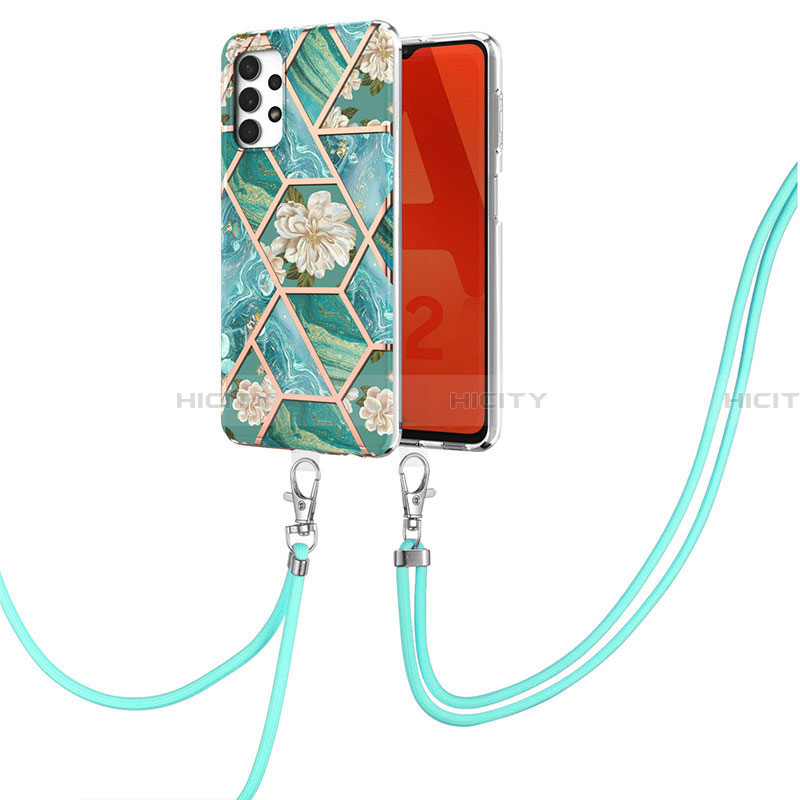 Funda Silicona Gel Goma Patron de Moda Carcasa con Acollador Cordon Lanyard Y02B para Samsung Galaxy A32 4G