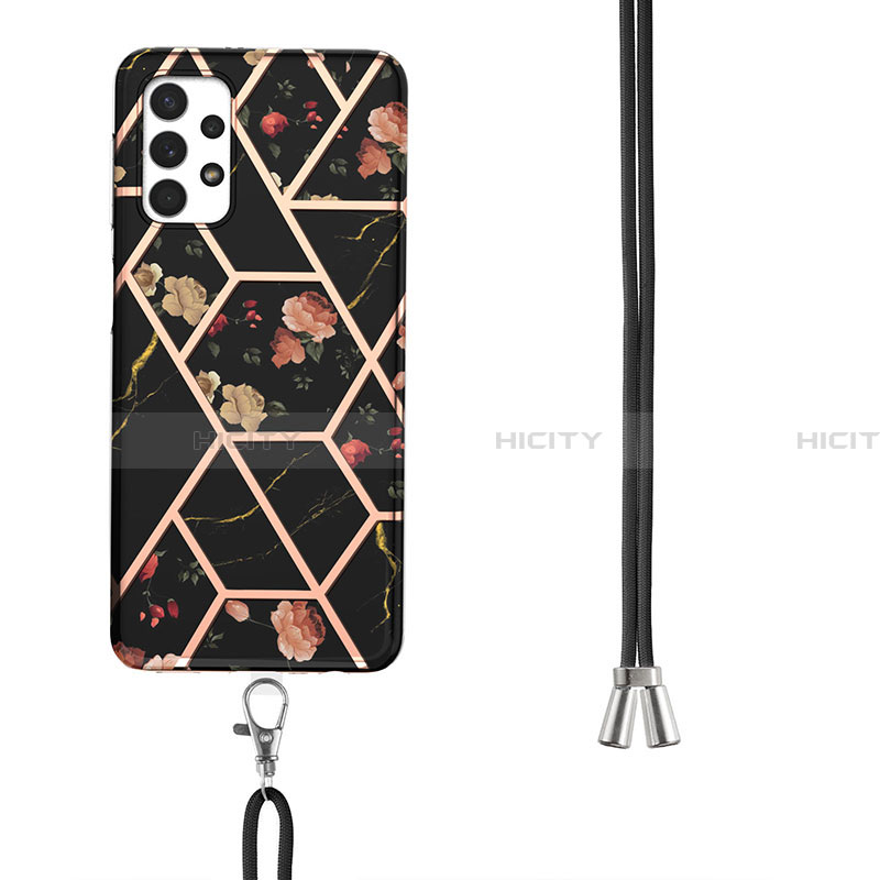 Funda Silicona Gel Goma Patron de Moda Carcasa con Acollador Cordon Lanyard Y02B para Samsung Galaxy A32 4G