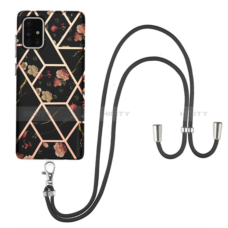 Funda Silicona Gel Goma Patron de Moda Carcasa con Acollador Cordon Lanyard Y02B para Samsung Galaxy A71 4G A715