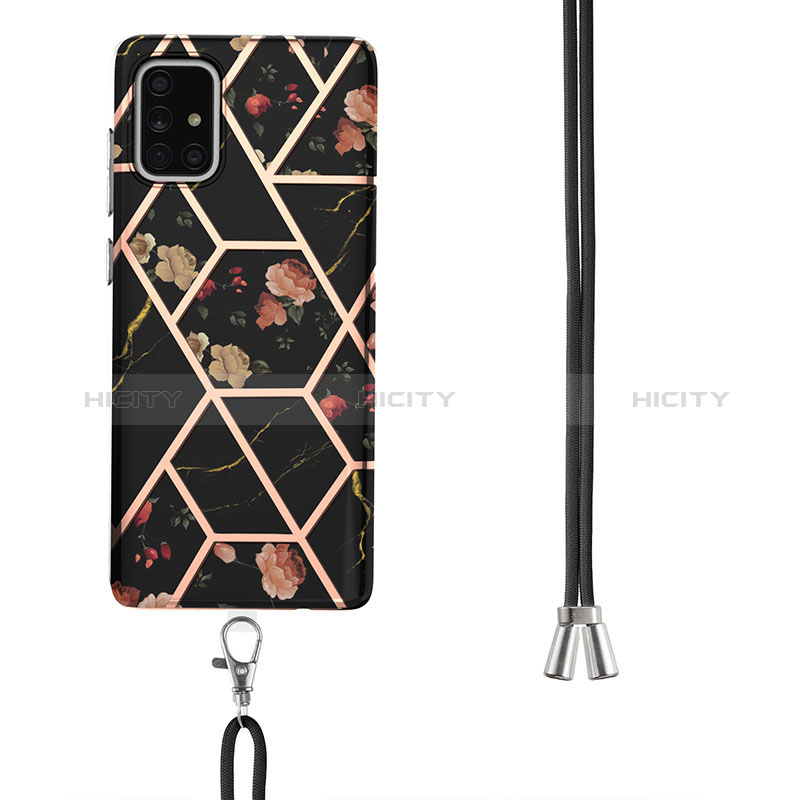 Funda Silicona Gel Goma Patron de Moda Carcasa con Acollador Cordon Lanyard Y02B para Samsung Galaxy A71 4G A715