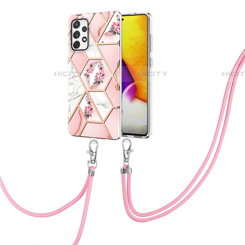 Funda Silicona Gel Goma Patron de Moda Carcasa con Acollador Cordon Lanyard Y02B para Samsung Galaxy A72 4G