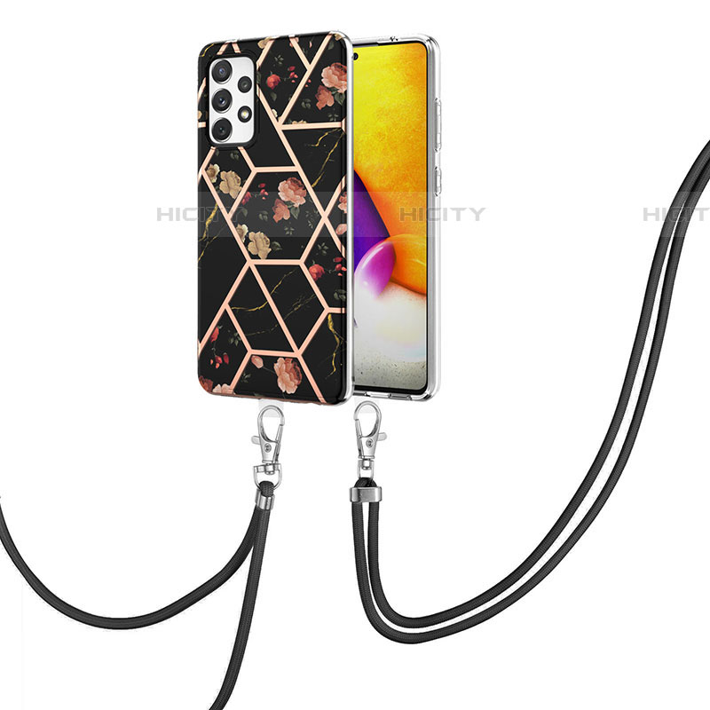 Funda Silicona Gel Goma Patron de Moda Carcasa con Acollador Cordon Lanyard Y02B para Samsung Galaxy A72 4G