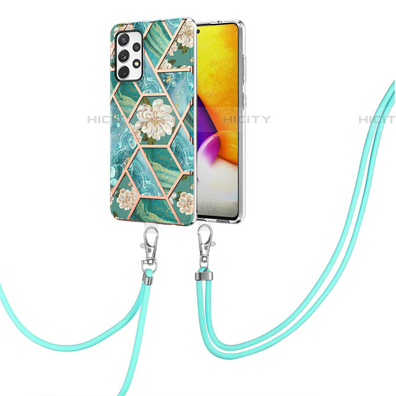 Funda Silicona Gel Goma Patron de Moda Carcasa con Acollador Cordon Lanyard Y02B para Samsung Galaxy A72 4G