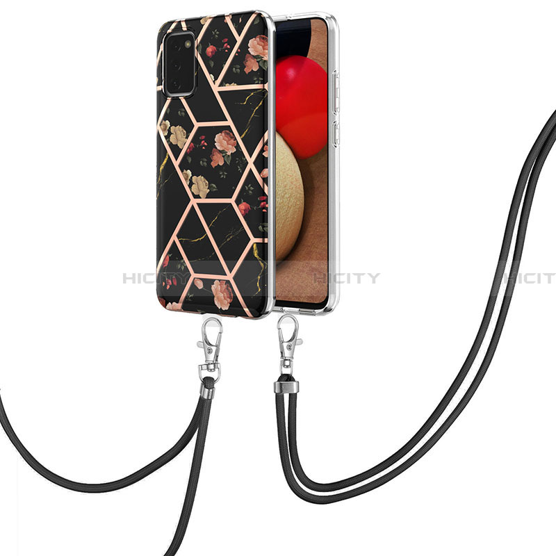 Funda Silicona Gel Goma Patron de Moda Carcasa con Acollador Cordon Lanyard Y02B para Samsung Galaxy F02S SM-E025F