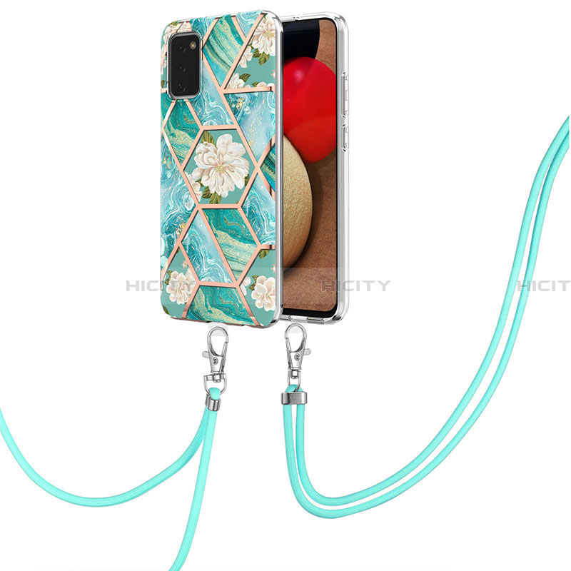 Funda Silicona Gel Goma Patron de Moda Carcasa con Acollador Cordon Lanyard Y02B para Samsung Galaxy F02S SM-E025F