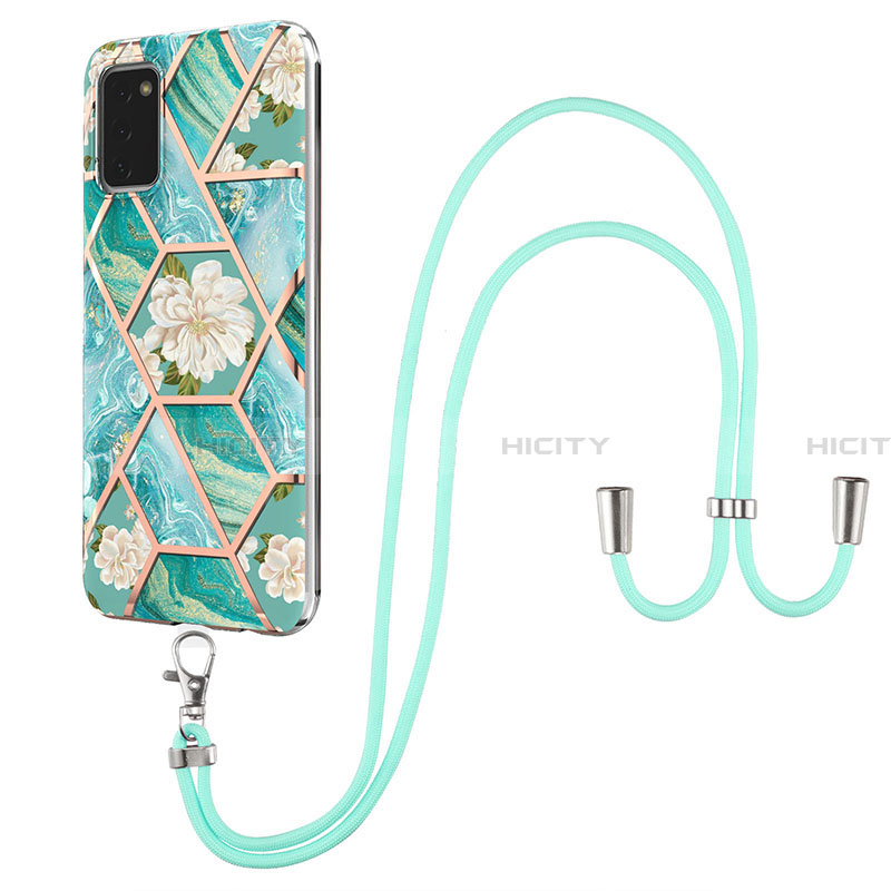 Funda Silicona Gel Goma Patron de Moda Carcasa con Acollador Cordon Lanyard Y02B para Samsung Galaxy F02S SM-E025F