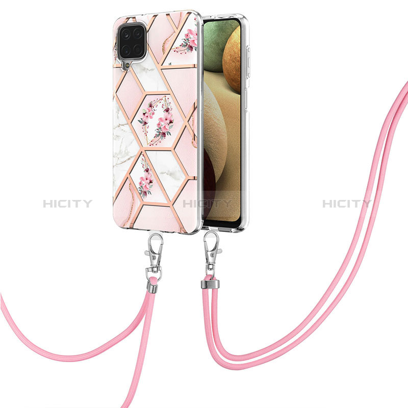 Funda Silicona Gel Goma Patron de Moda Carcasa con Acollador Cordon Lanyard Y02B para Samsung Galaxy F12