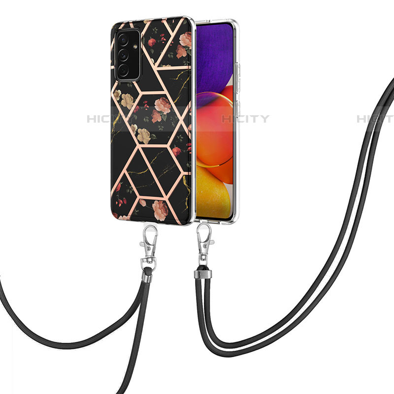 Funda Silicona Gel Goma Patron de Moda Carcasa con Acollador Cordon Lanyard Y02B para Samsung Galaxy F34 5G Negro