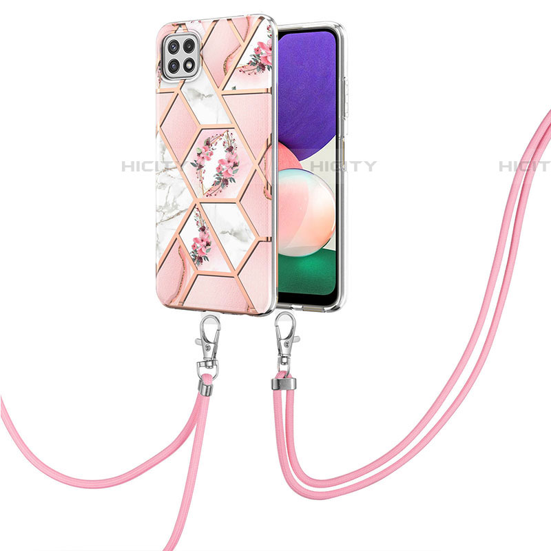 Funda Silicona Gel Goma Patron de Moda Carcasa con Acollador Cordon Lanyard Y02B para Samsung Galaxy F42 5G