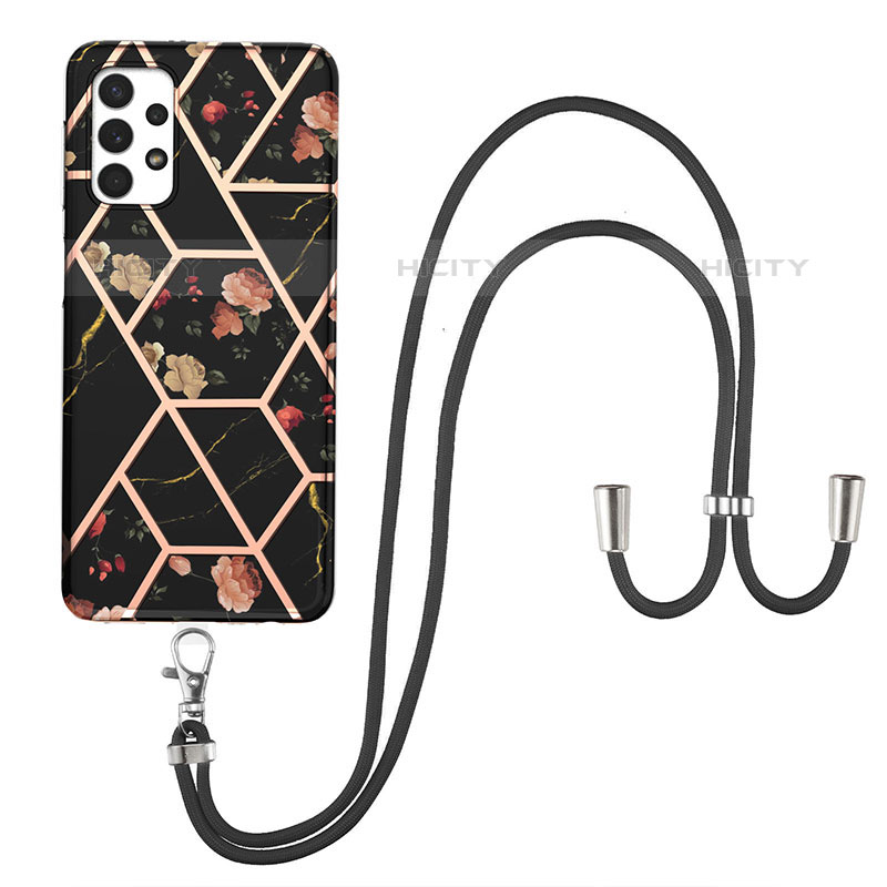 Funda Silicona Gel Goma Patron de Moda Carcasa con Acollador Cordon Lanyard Y02B para Samsung Galaxy M32 5G