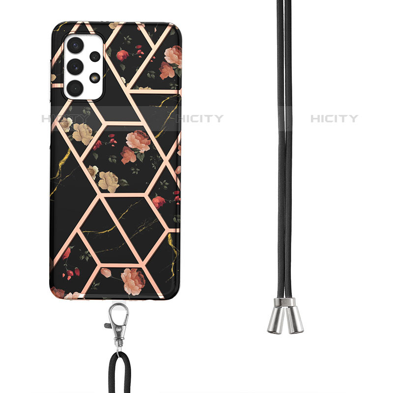 Funda Silicona Gel Goma Patron de Moda Carcasa con Acollador Cordon Lanyard Y02B para Samsung Galaxy M32 5G