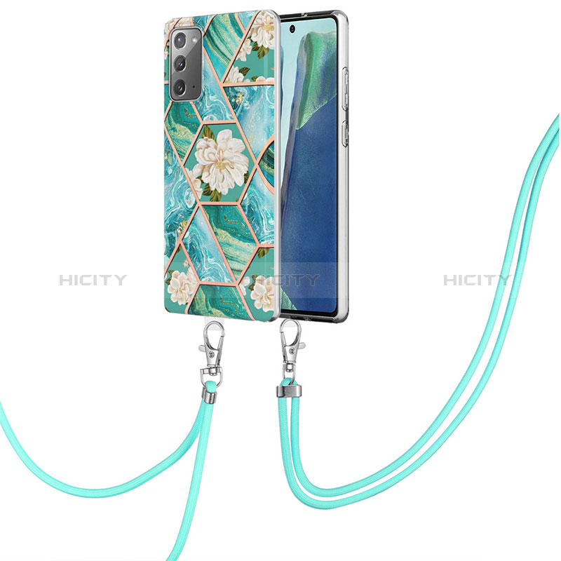 Funda Silicona Gel Goma Patron de Moda Carcasa con Acollador Cordon Lanyard Y02B para Samsung Galaxy Note 20 5G