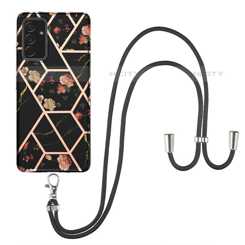 Funda Silicona Gel Goma Patron de Moda Carcasa con Acollador Cordon Lanyard Y02B para Samsung Galaxy Quantum2 5G