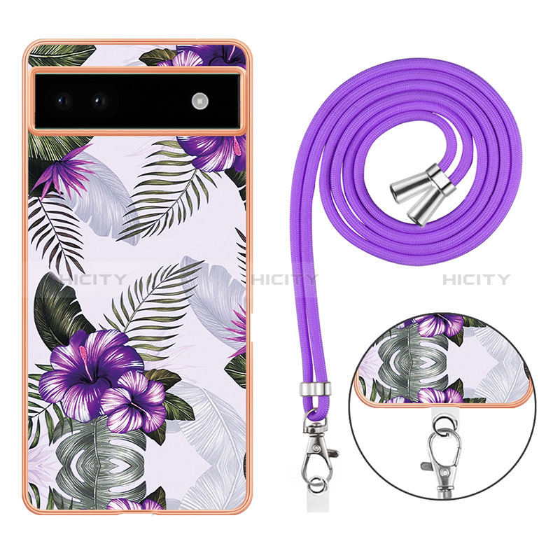 Funda Silicona Gel Goma Patron de Moda Carcasa con Acollador Cordon Lanyard Y03B para Google Pixel 6a 5G