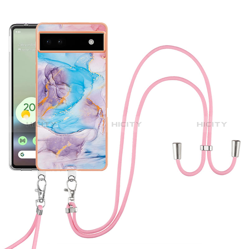 Funda Silicona Gel Goma Patron de Moda Carcasa con Acollador Cordon Lanyard Y03B para Google Pixel 6a 5G