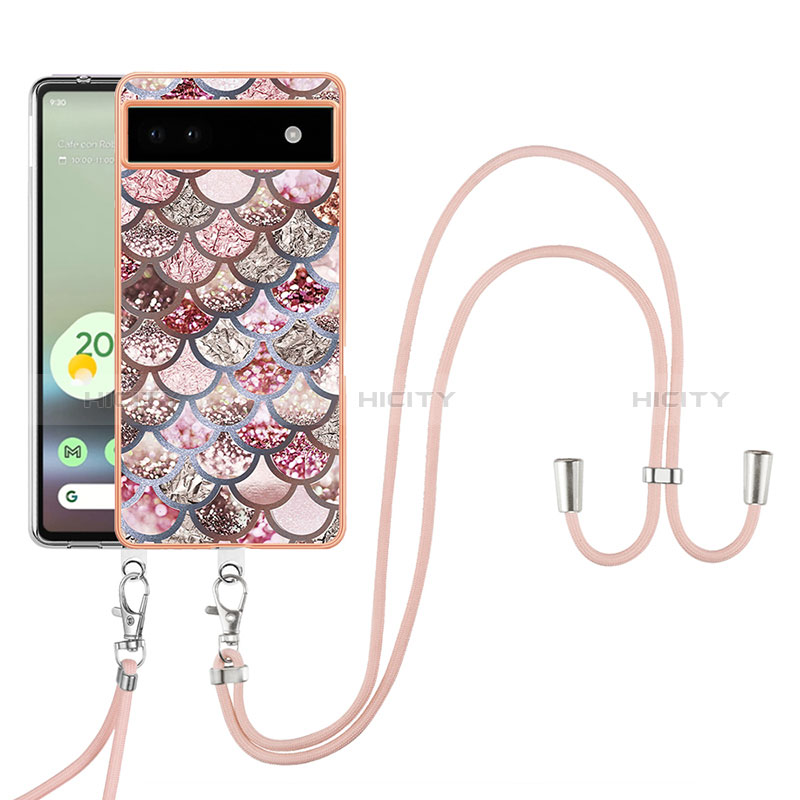 Funda Silicona Gel Goma Patron de Moda Carcasa con Acollador Cordon Lanyard Y03B para Google Pixel 6a 5G