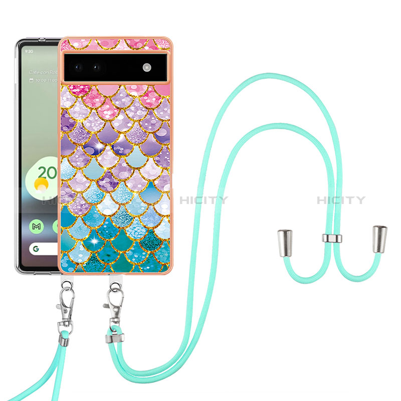 Funda Silicona Gel Goma Patron de Moda Carcasa con Acollador Cordon Lanyard Y03B para Google Pixel 6a 5G