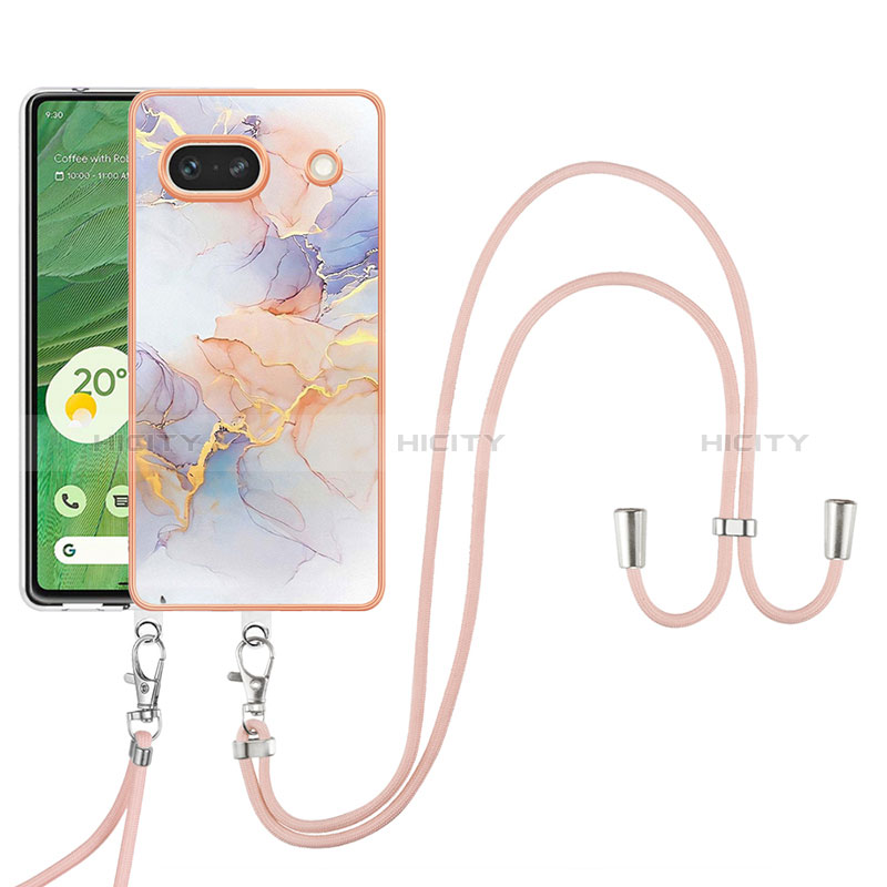 Funda Silicona Gel Goma Patron de Moda Carcasa con Acollador Cordon Lanyard Y03B para Google Pixel 7a 5G