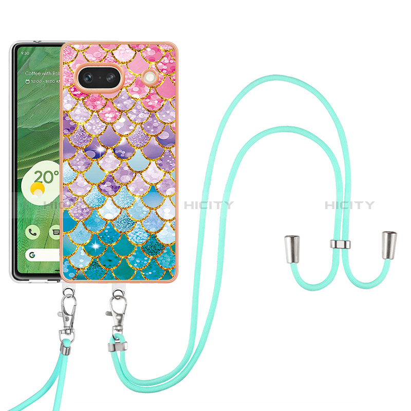 Funda Silicona Gel Goma Patron de Moda Carcasa con Acollador Cordon Lanyard Y03B para Google Pixel 7a 5G