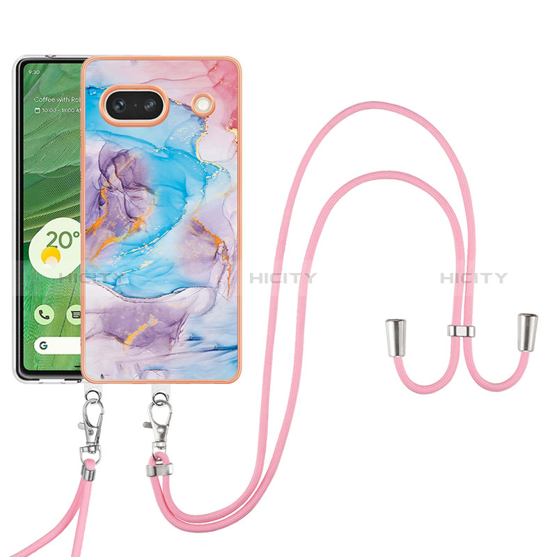 Funda Silicona Gel Goma Patron de Moda Carcasa con Acollador Cordon Lanyard Y03B para Google Pixel 7a 5G Azul