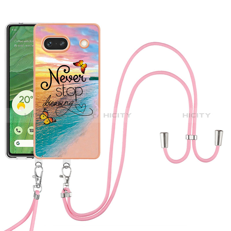 Funda Silicona Gel Goma Patron de Moda Carcasa con Acollador Cordon Lanyard Y03B para Google Pixel 7a 5G Multicolor