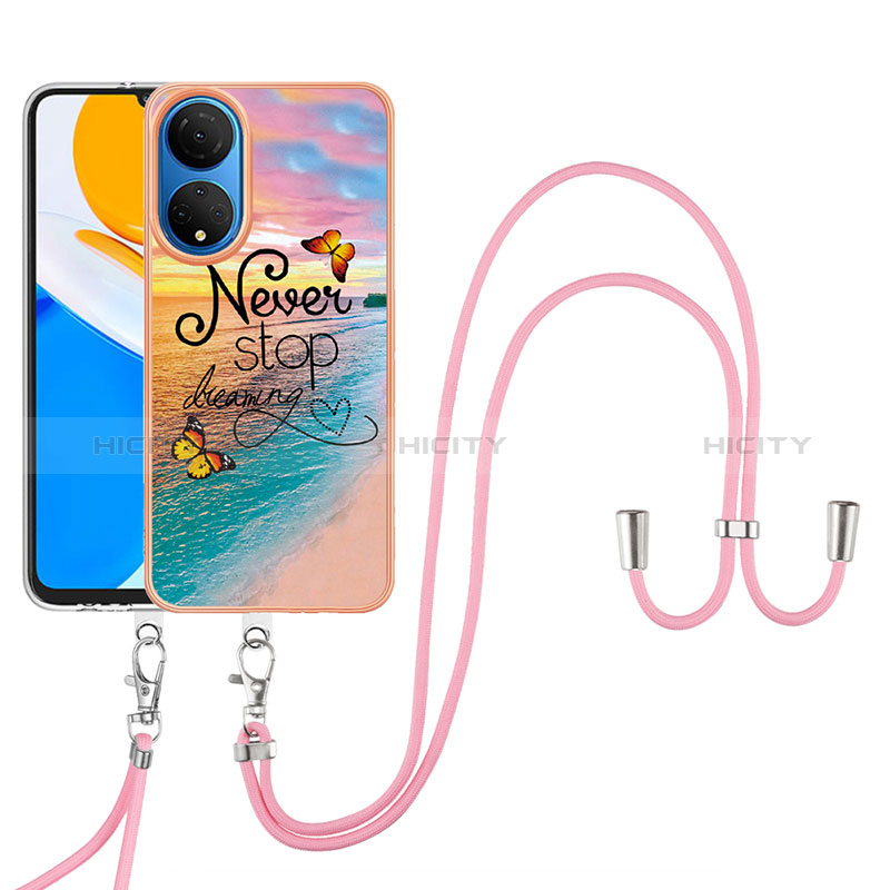 Funda Silicona Gel Goma Patron de Moda Carcasa con Acollador Cordon Lanyard Y03B para Huawei Honor X7