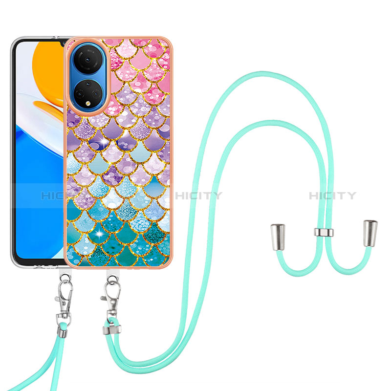 Funda Silicona Gel Goma Patron de Moda Carcasa con Acollador Cordon Lanyard Y03B para Huawei Honor X7