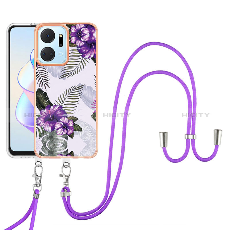 Funda Silicona Gel Goma Patron de Moda Carcasa con Acollador Cordon Lanyard Y03B para Huawei Honor X7a