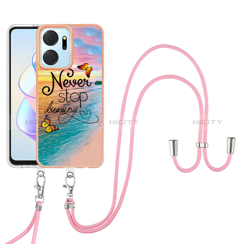 Funda Silicona Gel Goma Patron de Moda Carcasa con Acollador Cordon Lanyard Y03B para Huawei Honor X7a