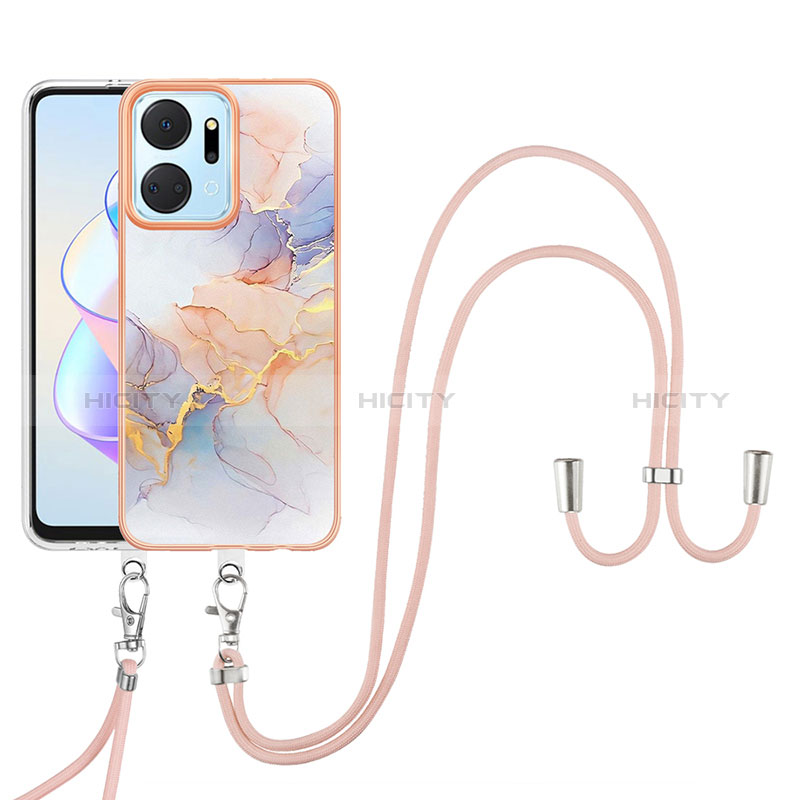 Funda Silicona Gel Goma Patron de Moda Carcasa con Acollador Cordon Lanyard Y03B para Huawei Honor X7a