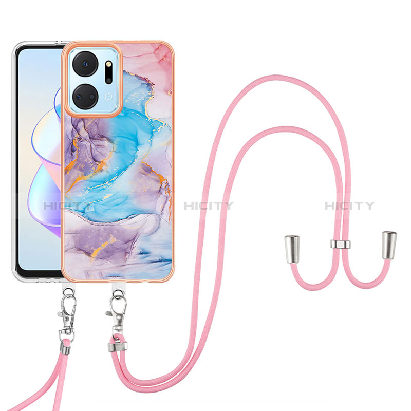 Funda Silicona Gel Goma Patron de Moda Carcasa con Acollador Cordon Lanyard Y03B para Huawei Honor X7a