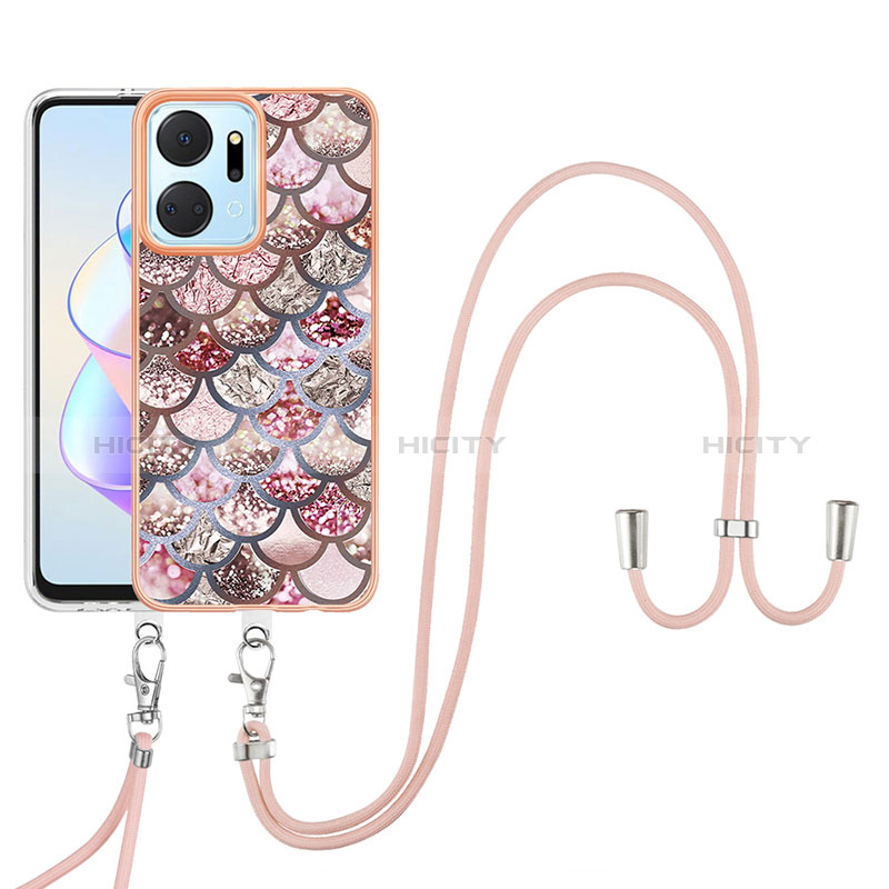 Funda Silicona Gel Goma Patron de Moda Carcasa con Acollador Cordon Lanyard Y03B para Huawei Honor X7a