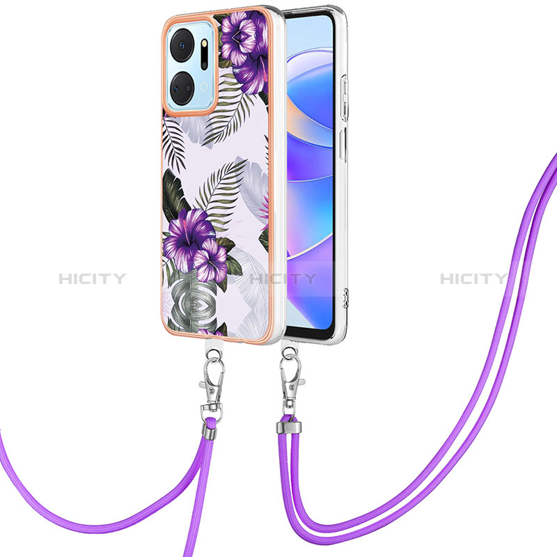 Funda Silicona Gel Goma Patron de Moda Carcasa con Acollador Cordon Lanyard Y03B para Huawei Honor X7a