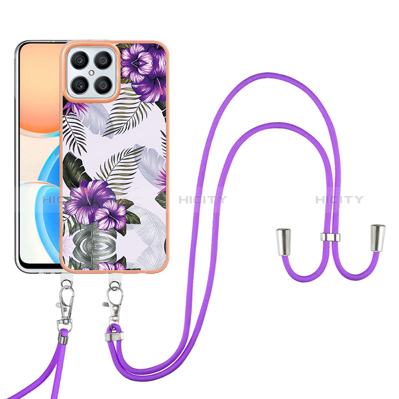 Funda Silicona Gel Goma Patron de Moda Carcasa con Acollador Cordon Lanyard Y03B para Huawei Honor X8 4G