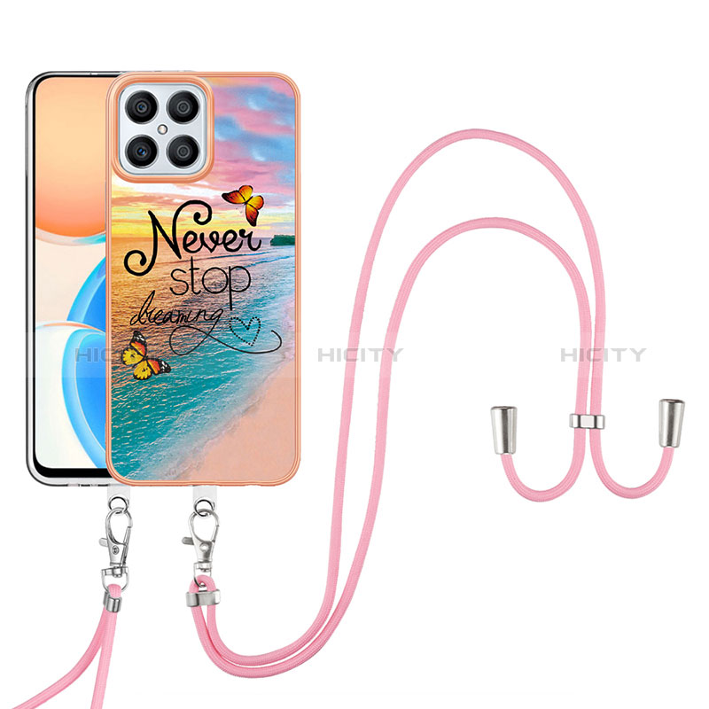 Funda Silicona Gel Goma Patron de Moda Carcasa con Acollador Cordon Lanyard Y03B para Huawei Honor X8 4G