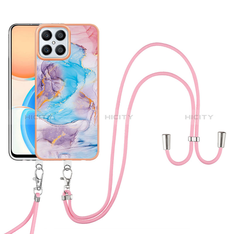 Funda Silicona Gel Goma Patron de Moda Carcasa con Acollador Cordon Lanyard Y03B para Huawei Honor X8 4G