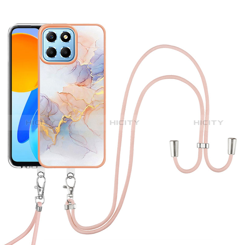 Funda Silicona Gel Goma Patron de Moda Carcasa con Acollador Cordon Lanyard Y03B para Huawei Honor X8 5G