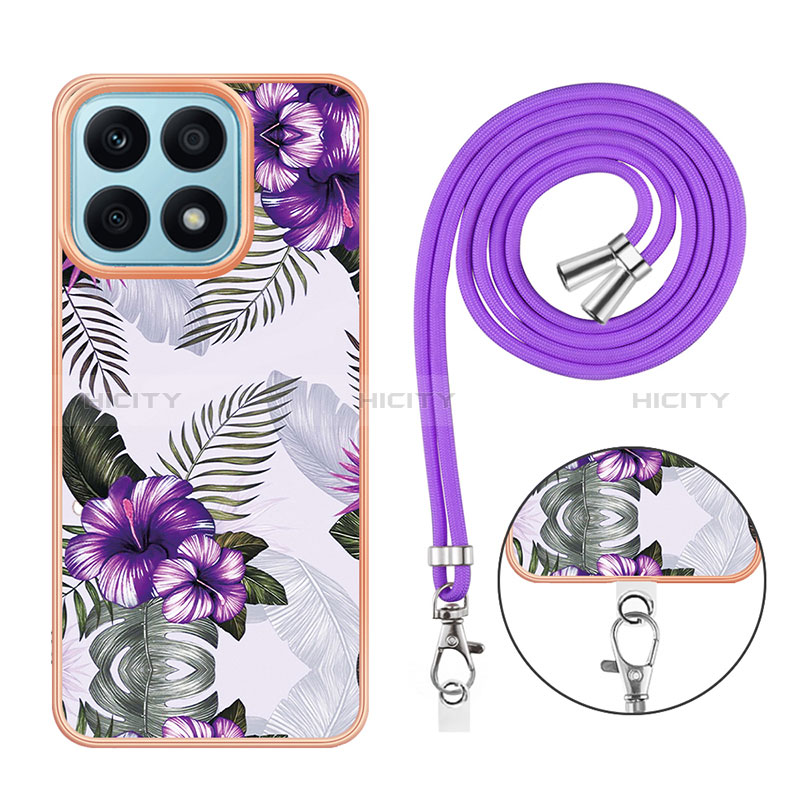 Funda Silicona Gel Goma Patron de Moda Carcasa con Acollador Cordon Lanyard Y03B para Huawei Honor X8a 4G