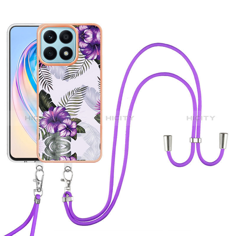 Funda Silicona Gel Goma Patron de Moda Carcasa con Acollador Cordon Lanyard Y03B para Huawei Honor X8a 4G