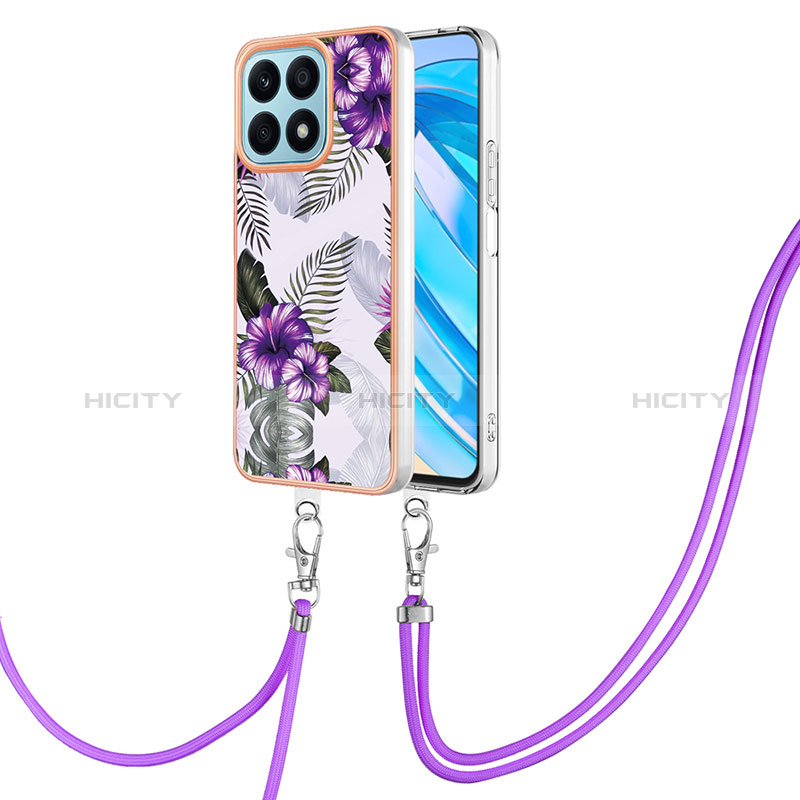 Funda Silicona Gel Goma Patron de Moda Carcasa con Acollador Cordon Lanyard Y03B para Huawei Honor X8a 4G