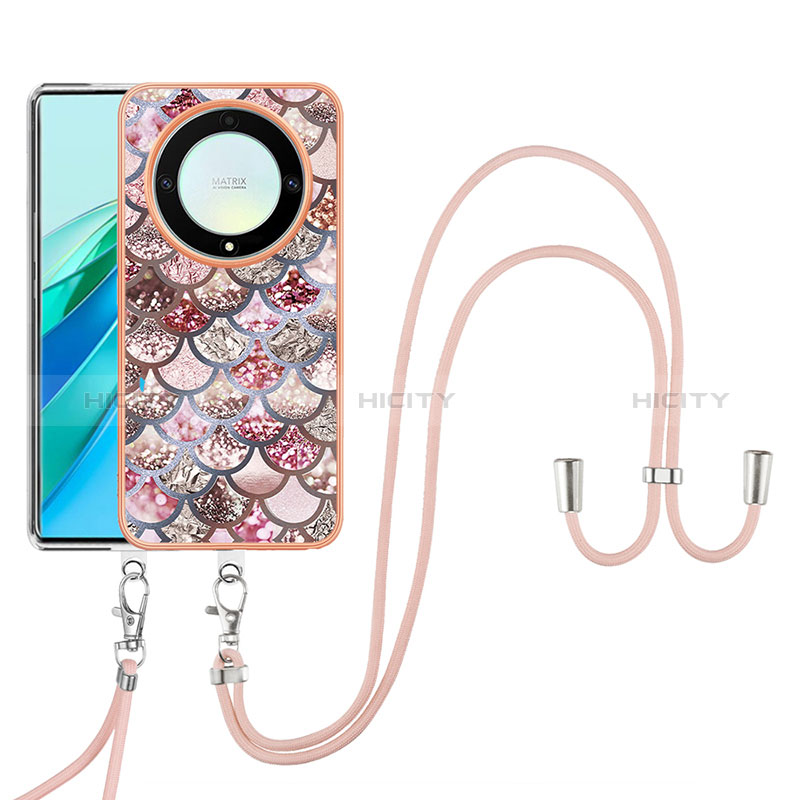 Funda Silicona Gel Goma Patron de Moda Carcasa con Acollador Cordon Lanyard Y03B para Huawei Honor X9a 5G