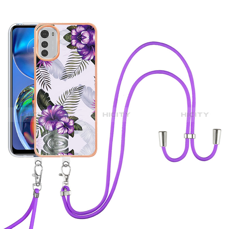 Funda Silicona Gel Goma Patron de Moda Carcasa con Acollador Cordon Lanyard Y03B para Motorola Moto E32s