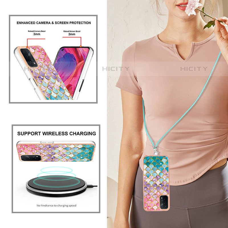 Funda Silicona Gel Goma Patron de Moda Carcasa con Acollador Cordon Lanyard Y03B para OnePlus Nord N200 5G