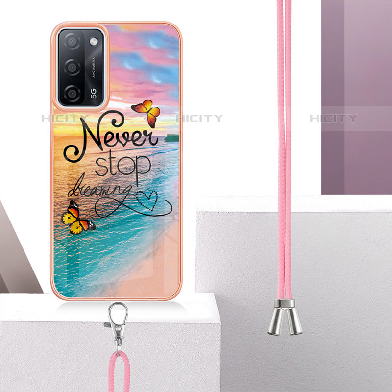 Funda Silicona Gel Goma Patron de Moda Carcasa con Acollador Cordon Lanyard Y03B para Oppo A53s 5G